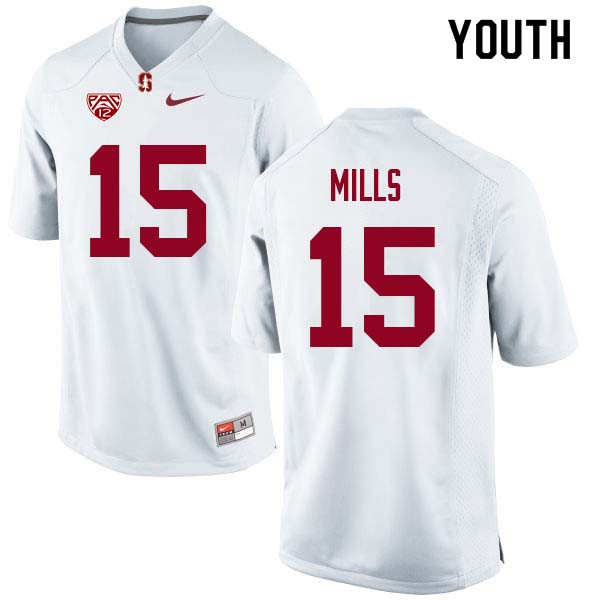 Youth Stanford Cardinal #15 David Mills College Football Jerseys Sale-White - Click Image to Close